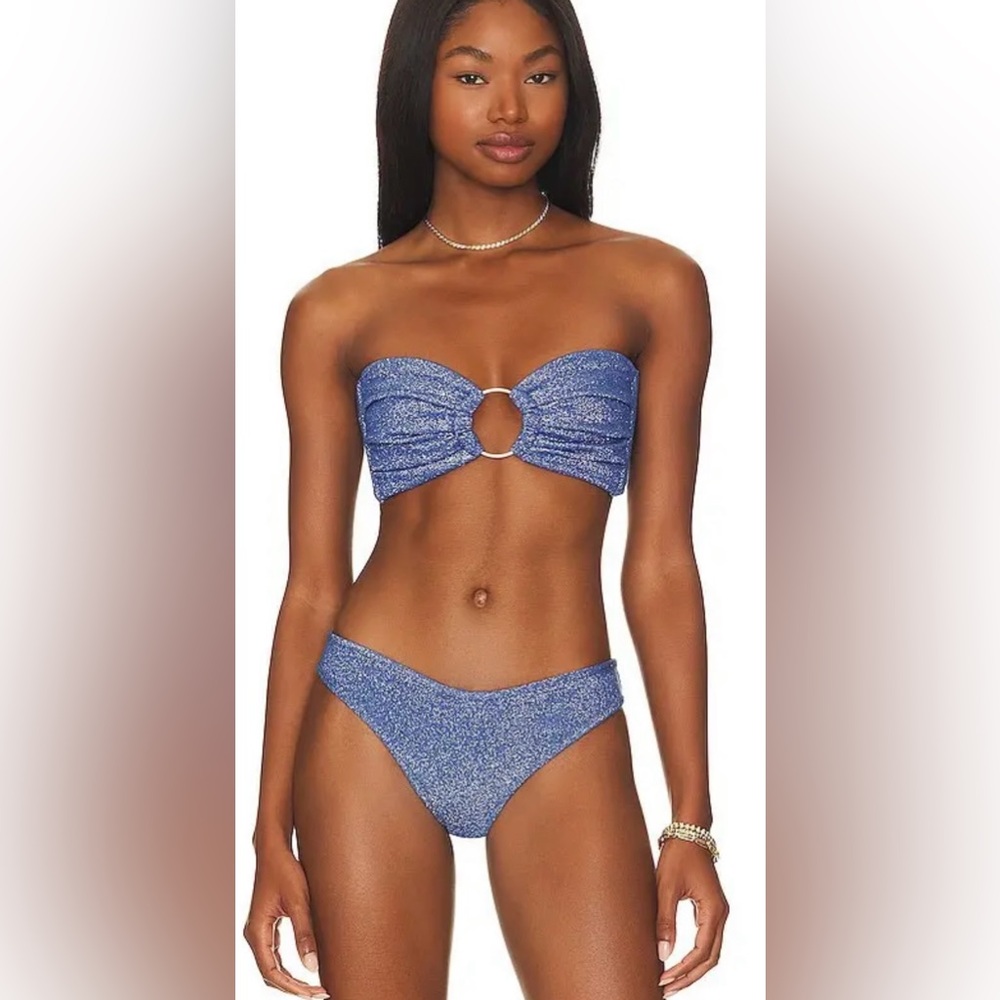 Montce Tori Ties Bandeau Bikini Top in Sky Sparkle - XS